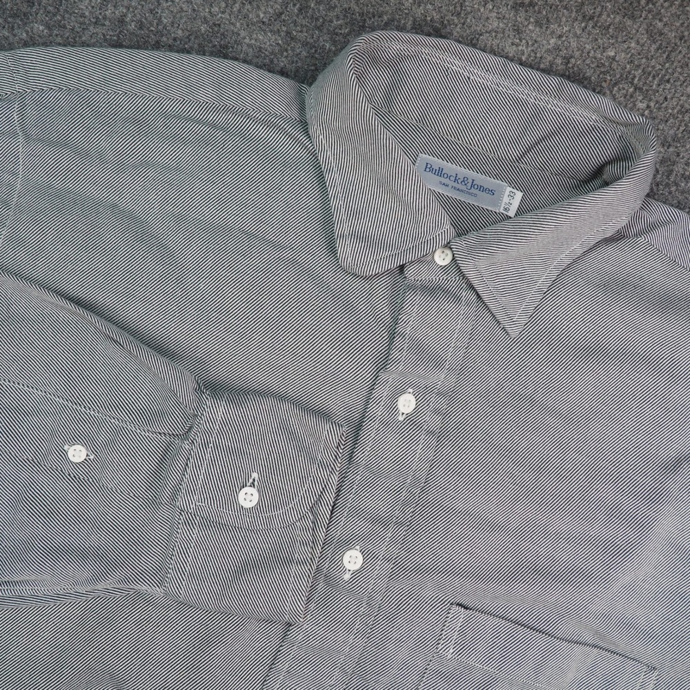 Bullock & Jones Shirt Mens 16.5-33 Button Down Blue White Stripe Classic Office